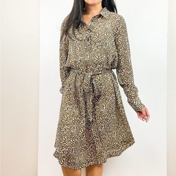 ModCloth Brown Leopard Print "A Fine Design" Shirt Dress - Picture 1 of 13